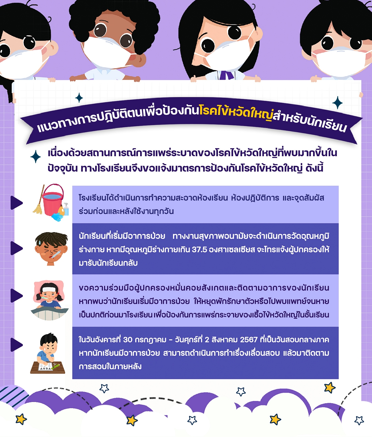 67แนวทางการปฏิบัติตนเพื่อป้องกันโรคไข้หวัดใหญ่สำหรับนักเรียน2567 copy